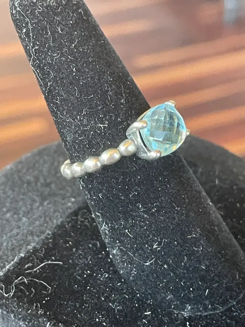 Pandora Sterling And Blue Topaz Size 7.25 Ring