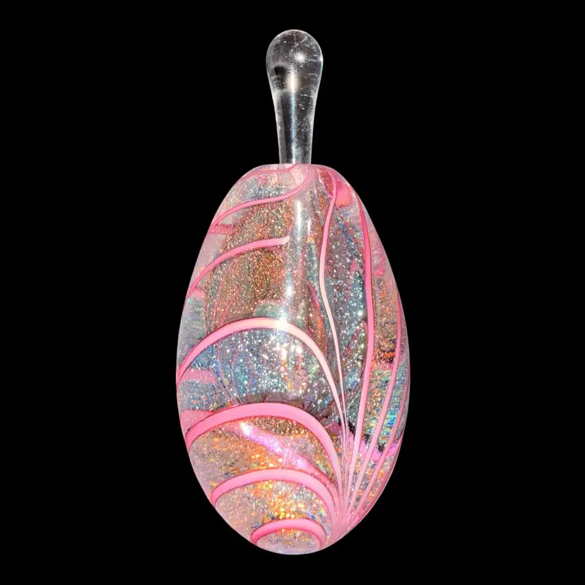 Glass Eye Studio Pink Swirl Dichroic Perfume Bottle 4.5”