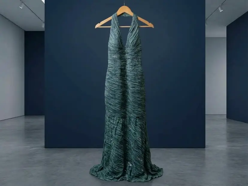 Elegant Teal Ruched Evening Gown