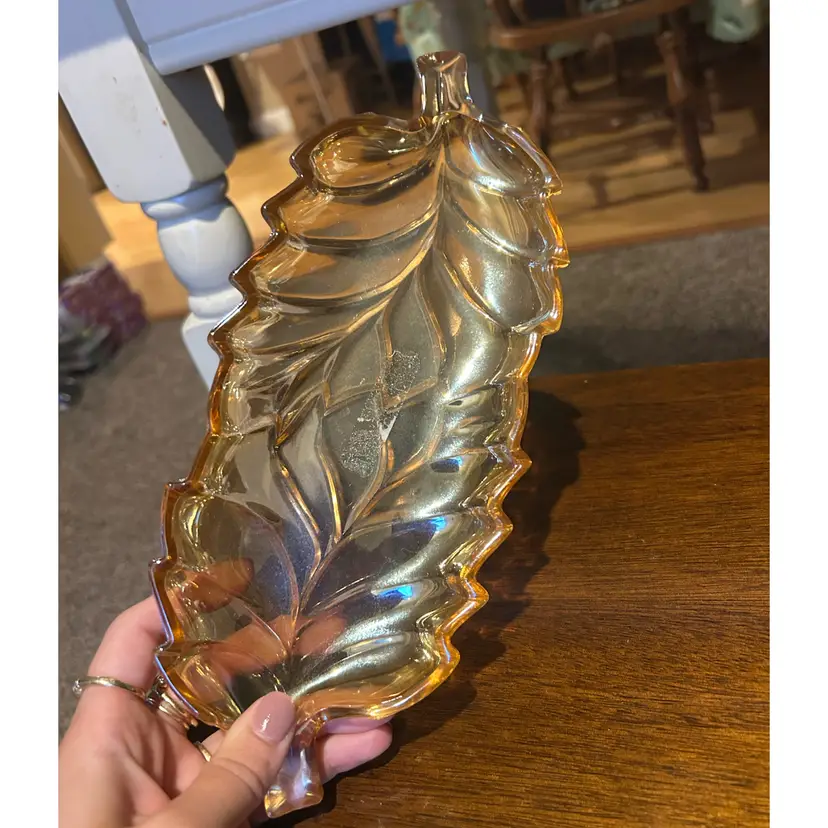 Glass Amber Leaf Dish read