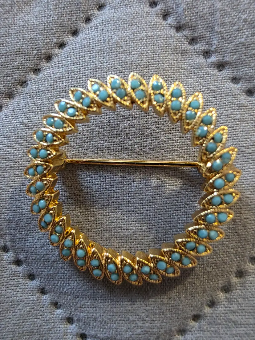 Stunning Vintage D'Orlan Wreath Brooch with Faux Turquoise Cabachons