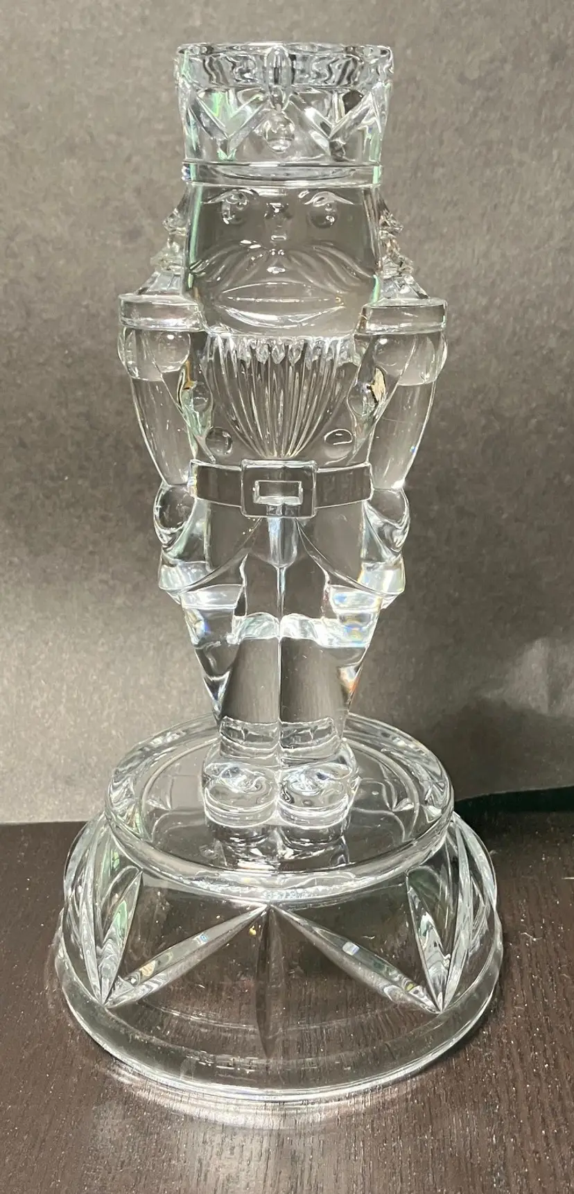 VTG Molded Clear Glass Nutcracker Holiday Christmas Candle Holder