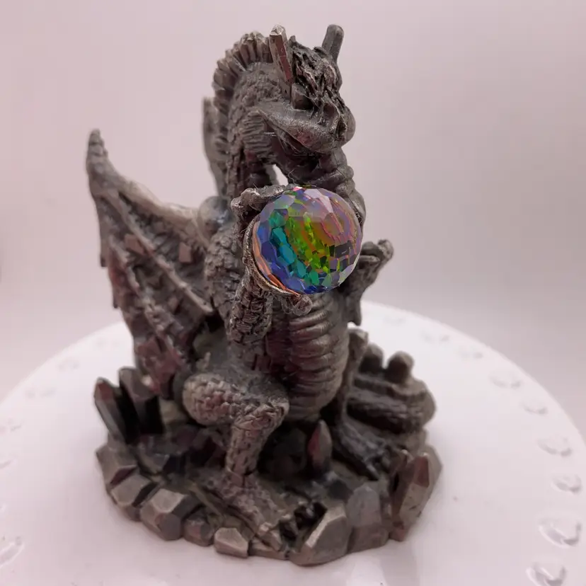 ***Pick of the Week $1 SB*** POW4 Pewter Dragon with Swarovski Crystal Ball Gorham King Arthur Chess Piece 3”