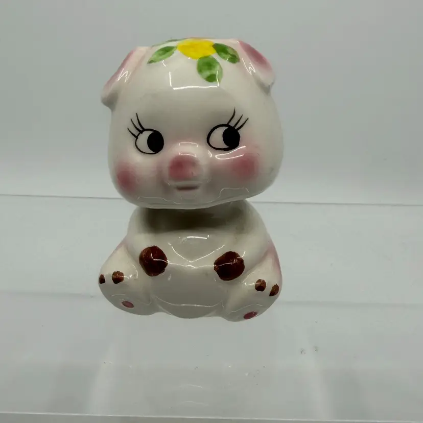 Vintage Cute Pig Nodder Bobble Head Spring Action Ceramic Figurine Japan 3”