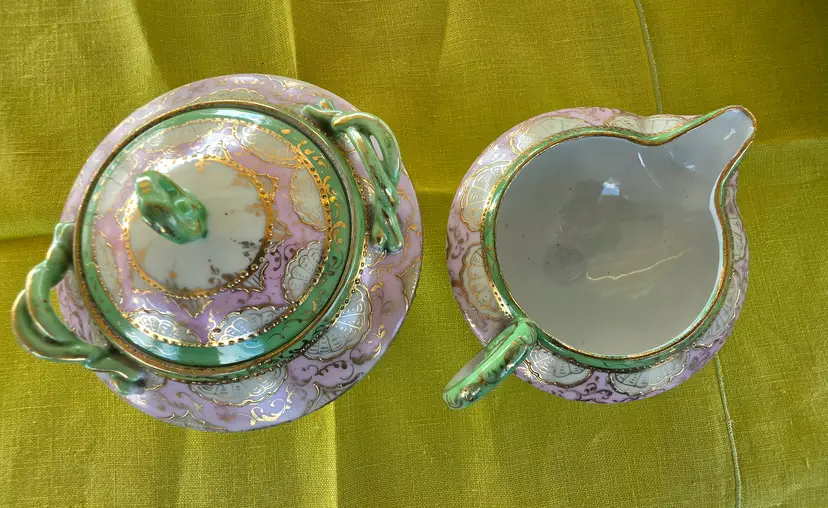 Hand Painted Porcelain Sugar and Creamer Early 1900's