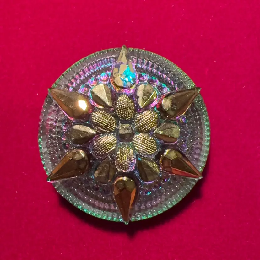 Czechoslovakian Iridescent Button 1 3/8” Antique