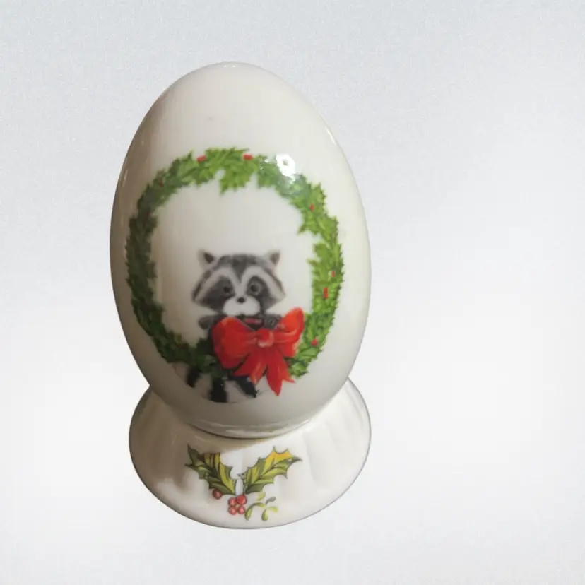 Raccoon Christmas Egg with Stand