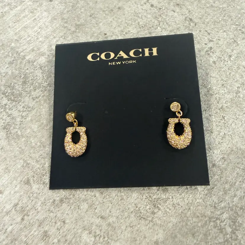 $98 Coach Dangle Drop Logo c Designer Gold Earrings New Gift