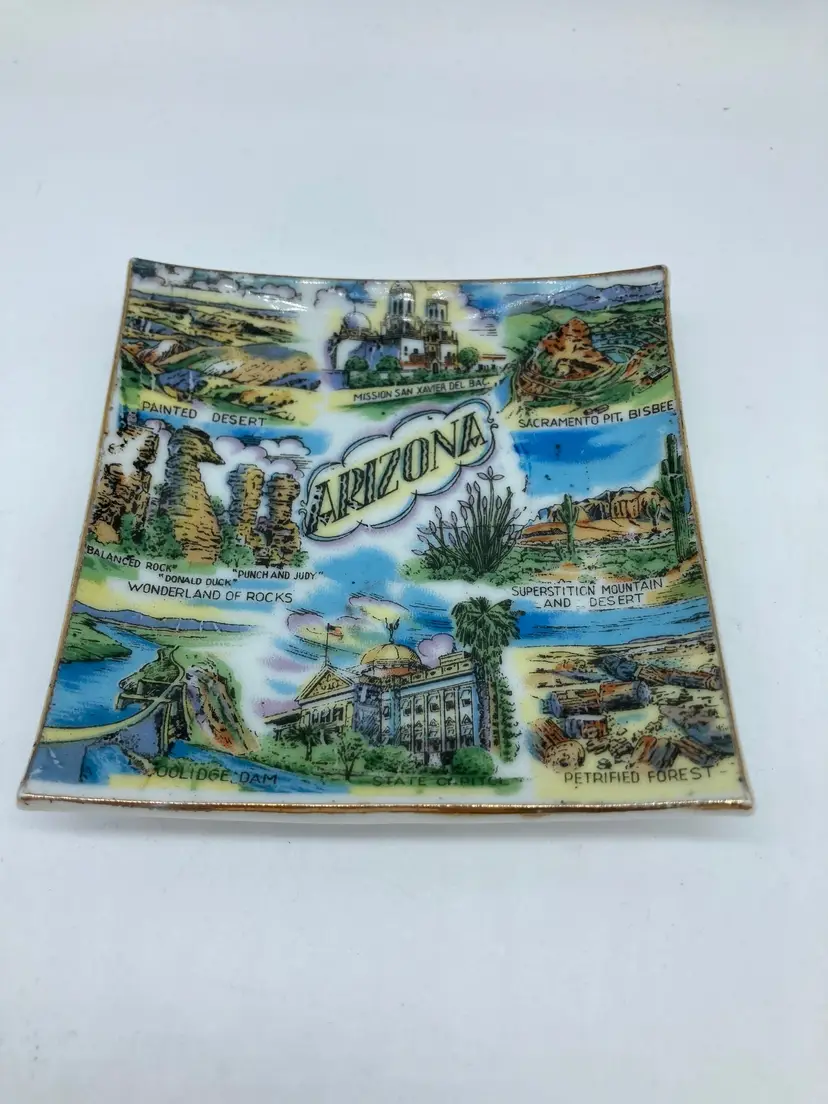 Vintage Square Souvenir Plate from Arizona
