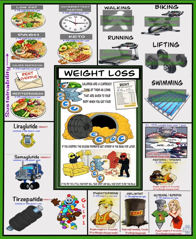 Weight Loss Patient Education Chart | Diet, Exercise, GLP-1 (Digital Download)