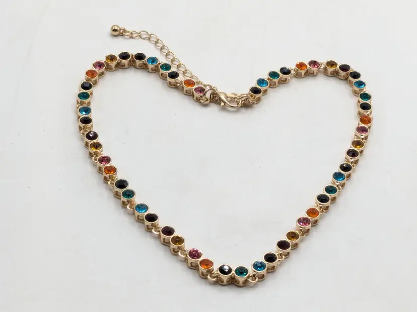 And Lovely Colorful Rhinestone Gold Tone Choker Necklace NWT