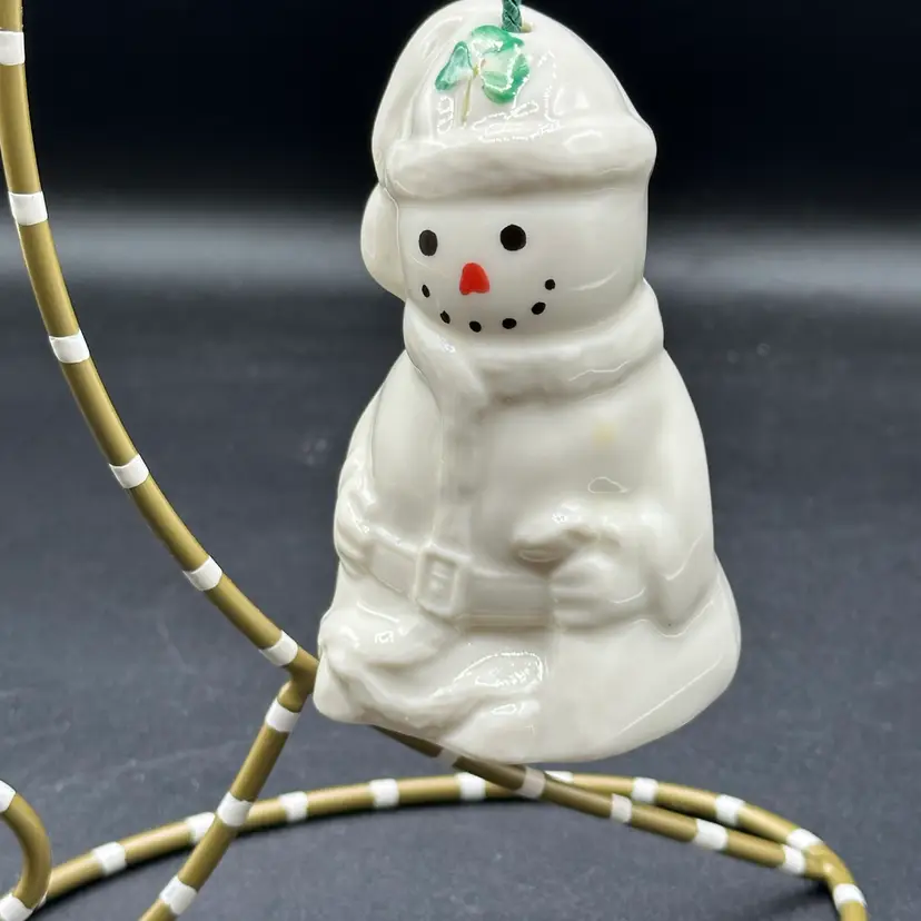 Vintage Belleek Christmas Bell Ornament Santa Snowman
