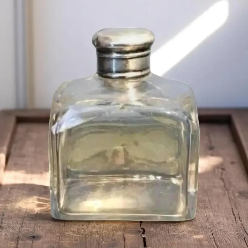 Antique Victorian Era Hand Blown Cologne Apothecary Perfume Bottle English Silver Topper Glass Stopper London c.1880s Unmarked