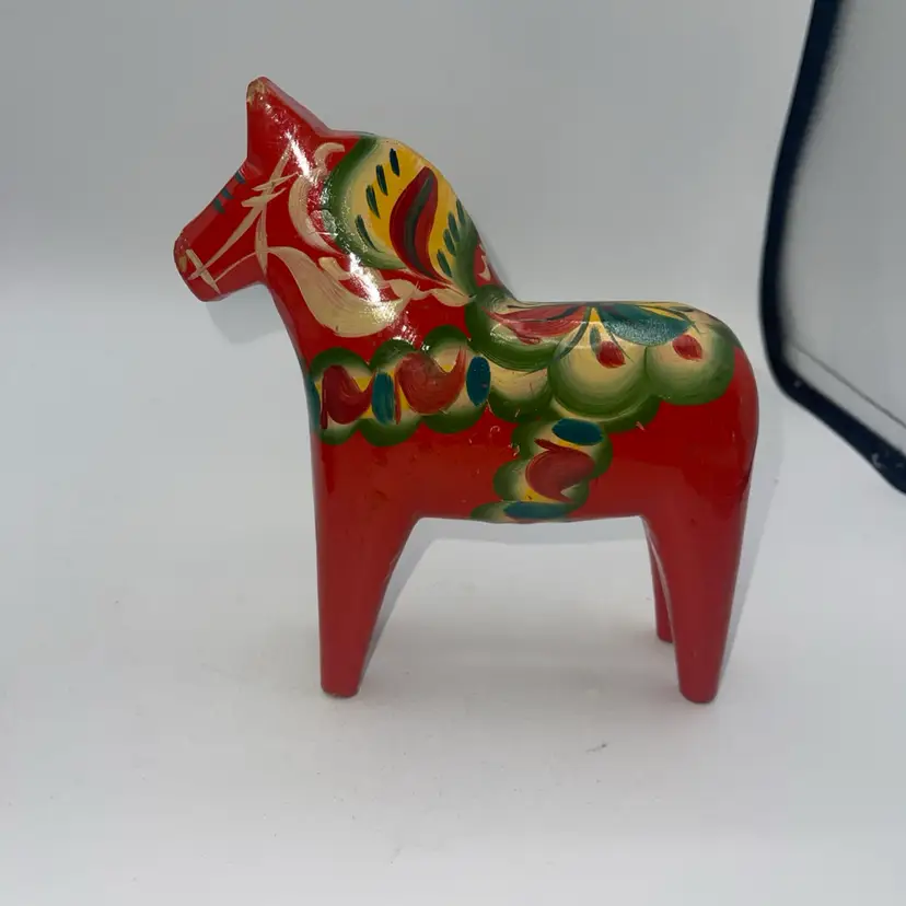 1970s Vintage 7" Red Swedish DALA HORSE Hand Painted Folk Art READ