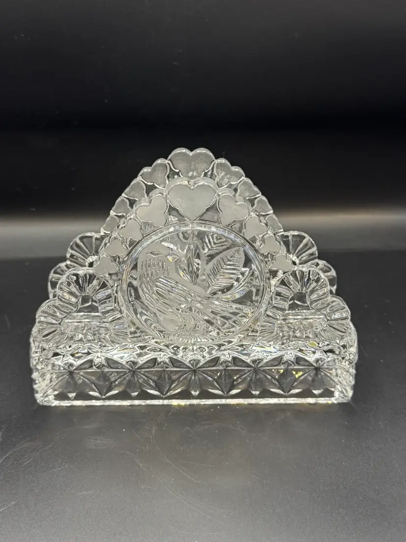 Vintage Hofbauer Byrdes Collection 24% lead crystal napkin holder made in West German - 6” X 4.5”