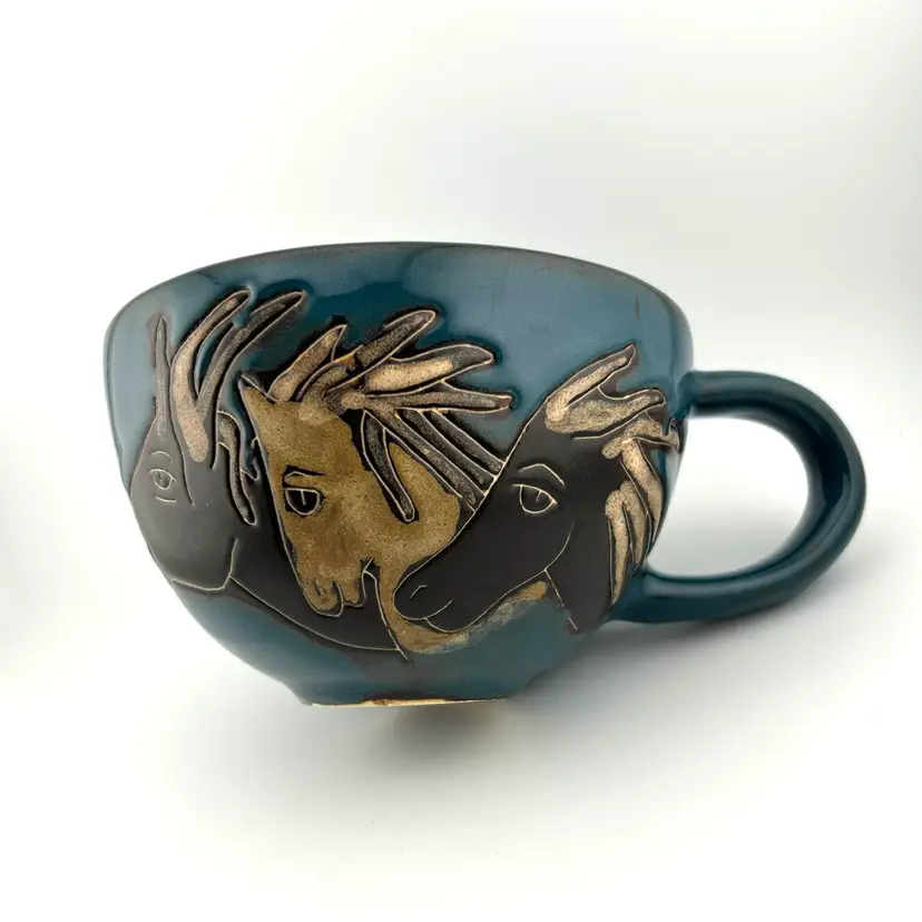 Three Horse Mara Mug 7.75”x 5.5”x 3.5”