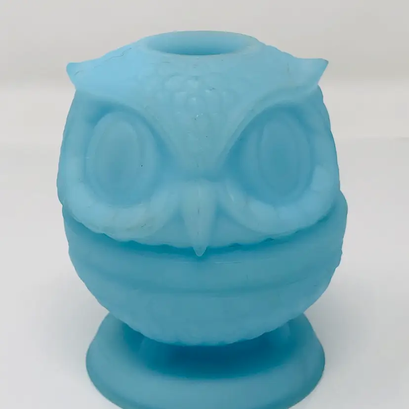 Fenton Blue Satin Owl 2-Piece Fairy Lamp