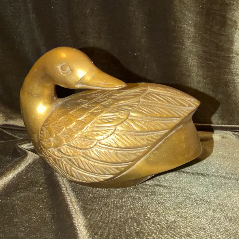 Sweet Vintage Nesting Brass Duck ~8” Long x 6” Tall