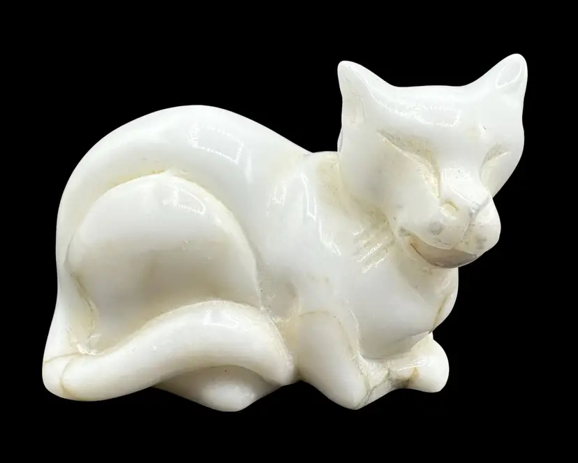 Signed Vintage Hand Carved White Alabaster Cat Figurine Pisa Italy 1960’s 3.25”