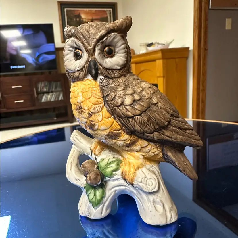 Vintage HOMCO Bisque Owl On Branch Figurine 4.75”T
