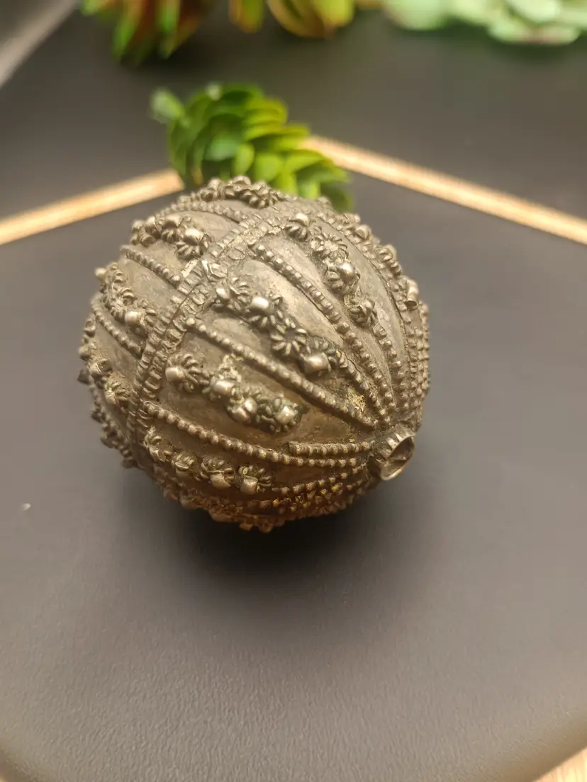 One Antique Silver Yemen Ornate Bead
