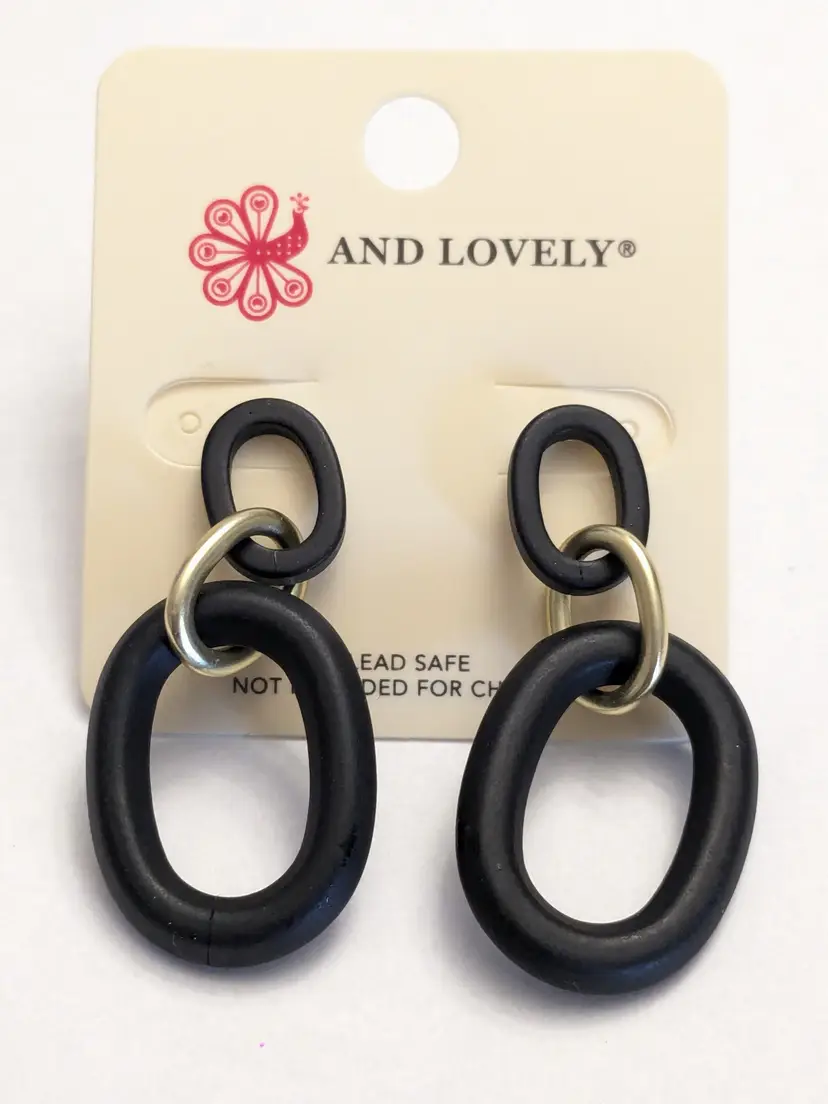 And Lovely Matte Black Acrylic Chain Drop Pierced Earrings NWT
