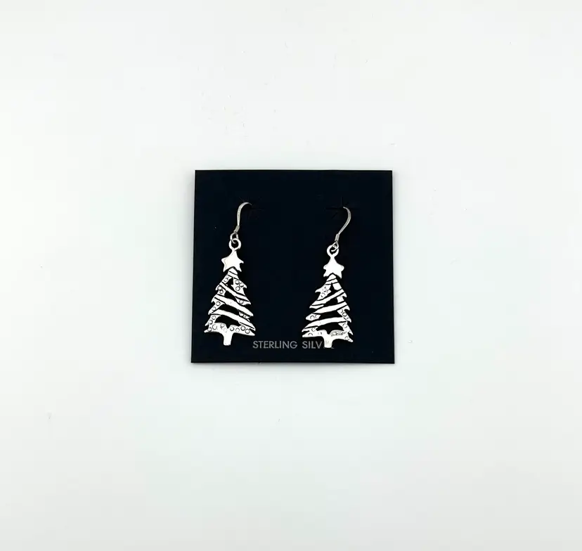 Vintage Glenn Sandoval Sterling Silver Christmas Tree Pierced Earrings 1.75”