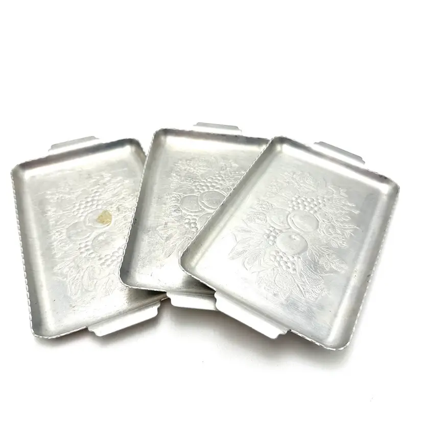 Aluminum Fruit Embossed Small Snack Trays 3 Set 7” L X 4” W