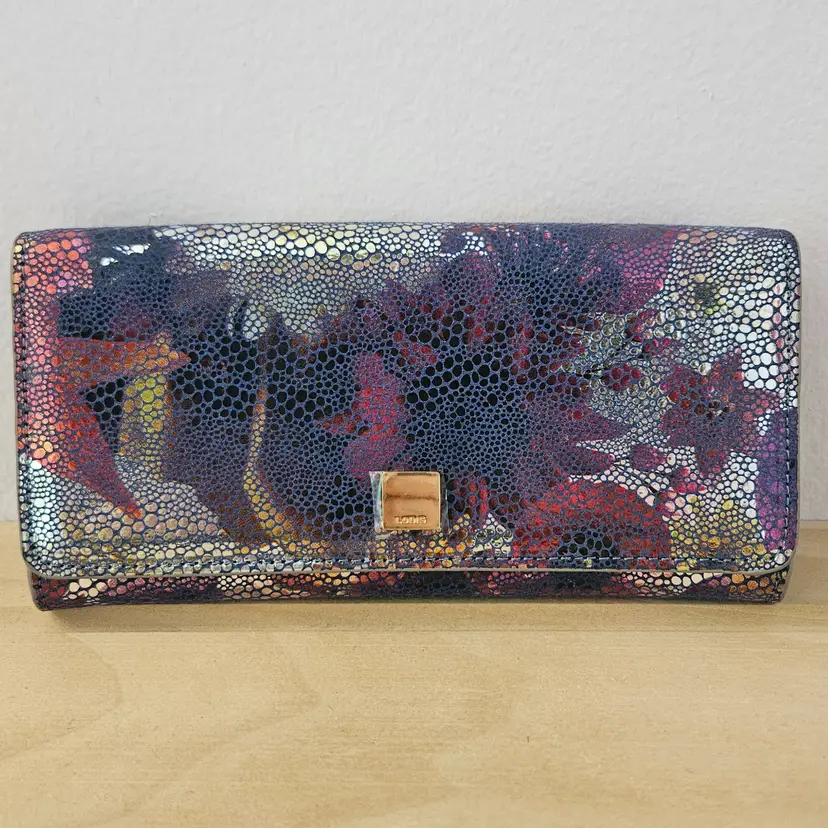 Lodis Leather Metallic Floral Clutch Snap