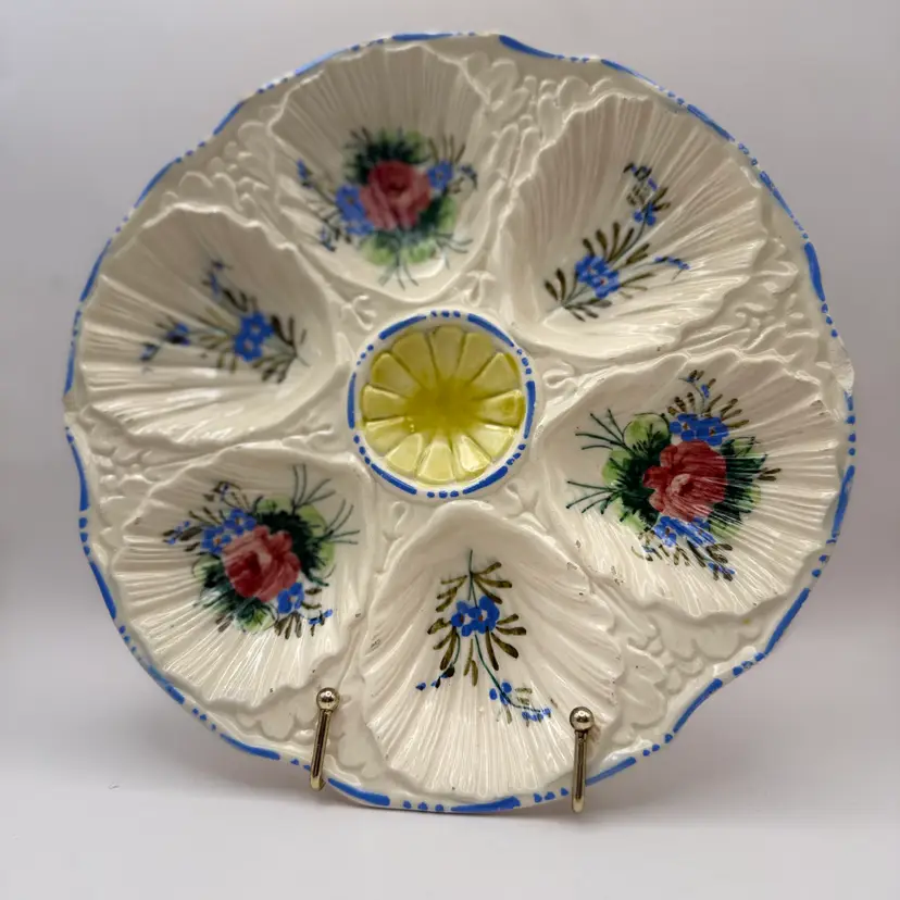 Vintage Italian Nove Rose Hand Painted Oyster Serving Platter