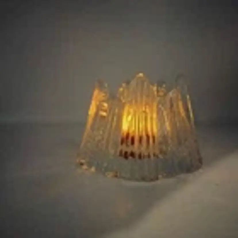 NYBRO Vintage 70s Volcano Crystal Glass Votive Candle Holder Rune Strand