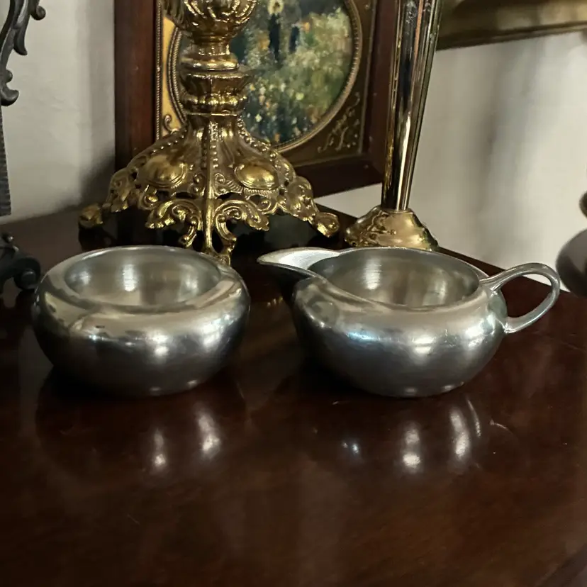 🐇Vintage Royal Holland Pewter Small Cream & Sugar Bowls
