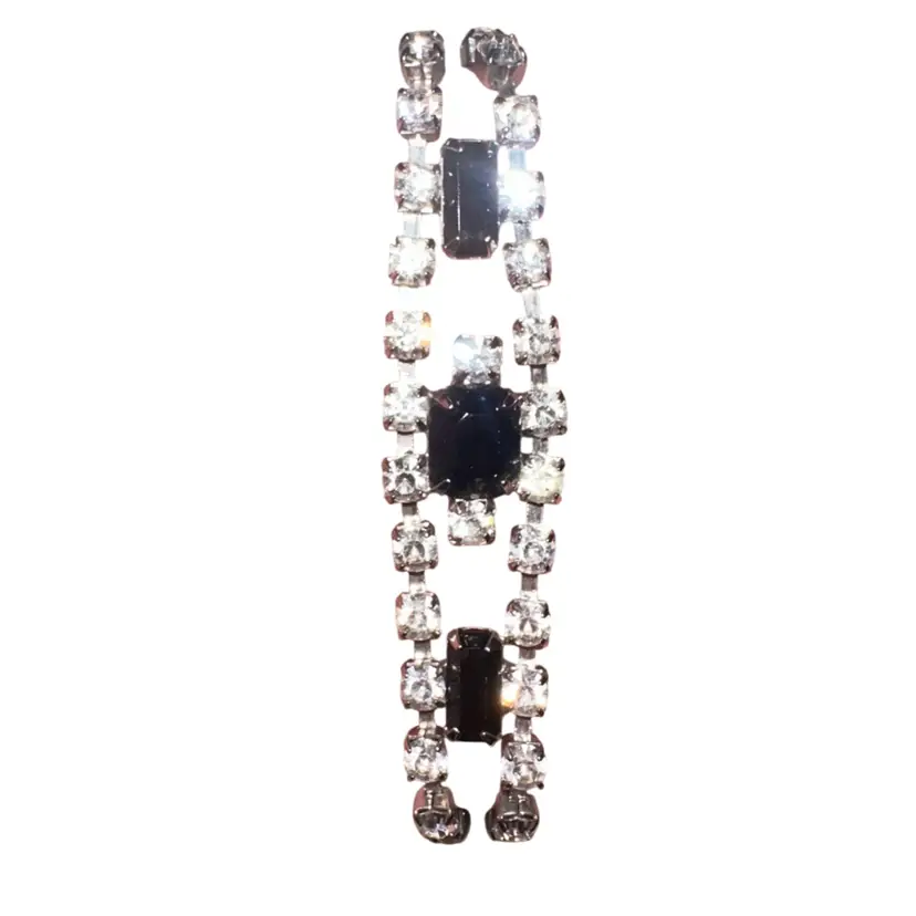 Silvertone Black And Clear Rhinestone Bracelet