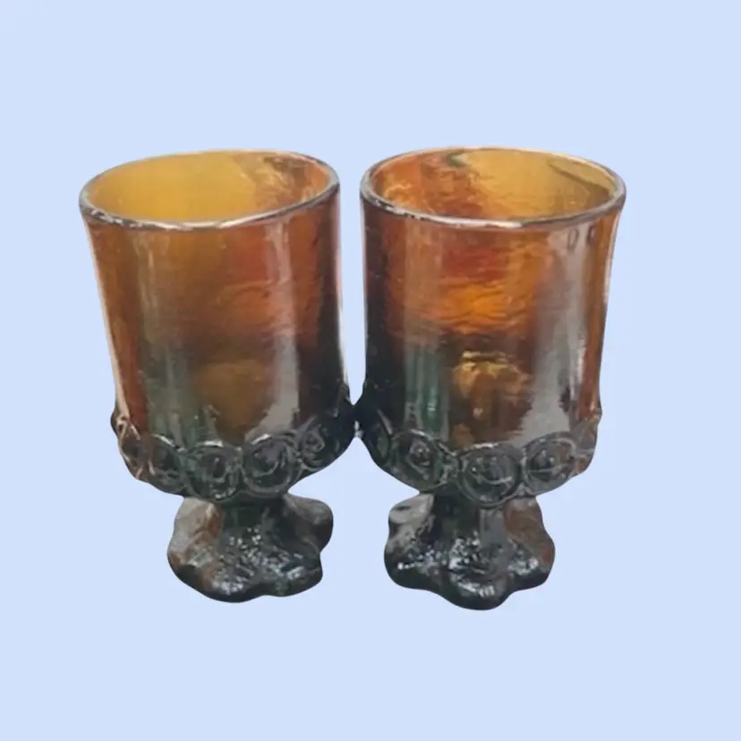 #334- Vintage Tiffin Franciscan Madeira Smoke Brown Footed Goblets 5 1/2” Glass Wine Water Juice Set of 2