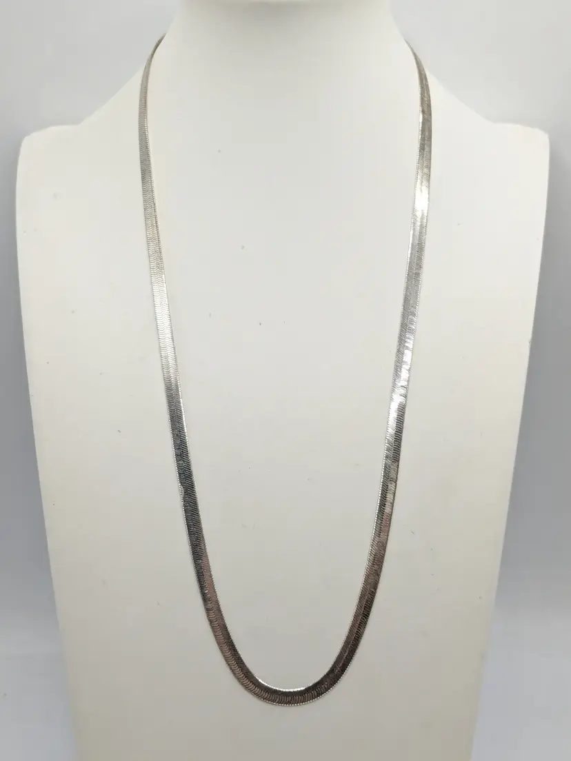 Vintage Silver Tone Herringbone Chain Necklace