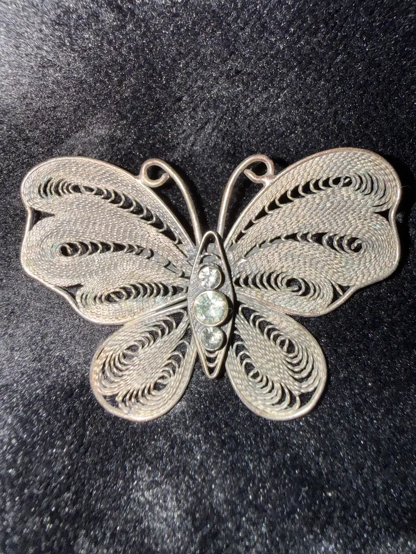 Vintage silver Filigree Butterfly Brooch