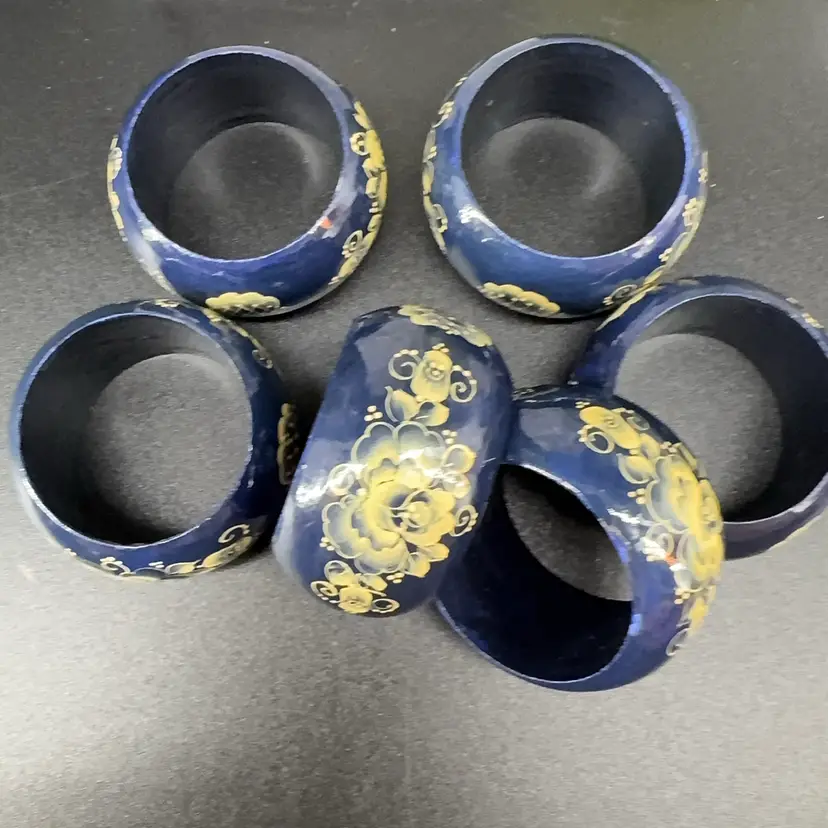 Set Of Six Hand Painted Napkin Rings