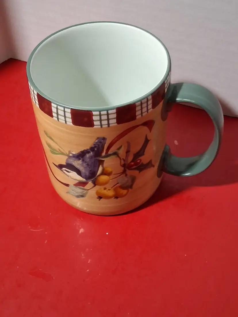 Lenox Vintage Ceramic Mug with Nuthatch Bird and Fruit Design