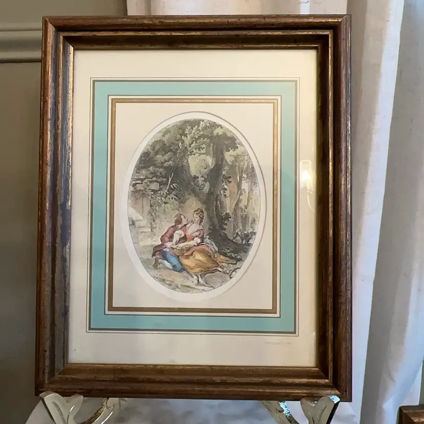 🔔 Vintage W. King Ambler Framed French Rococo Stipple Engraving Reproduction 10.25”x8.25”