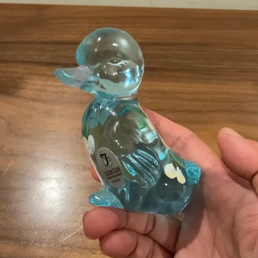 Fenton Aquamarine Baby Duck 3.5” - Artist Signed