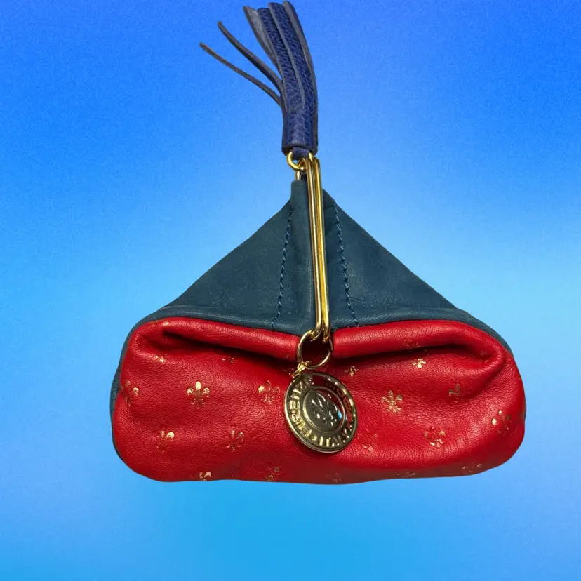 KK — Vintage Fiocchi Triangular Red & Blue Leather Coin Purse Florence Firenze Italy