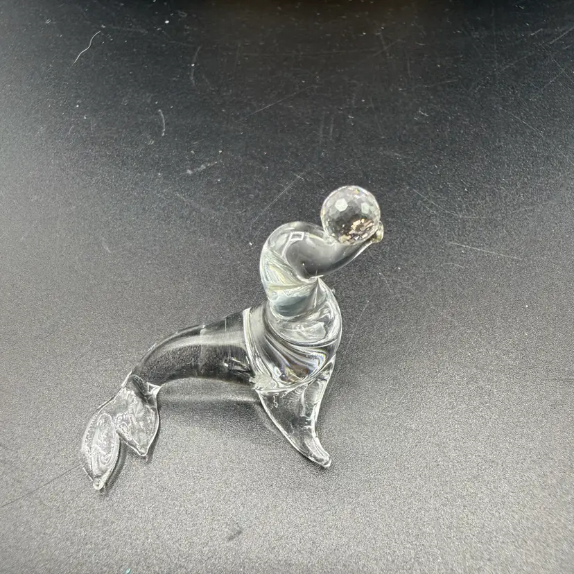 🐞Vtg Itty Bitty Lampwork Glass Sea Lion Figurine, Aurora Borealis Ball Accent