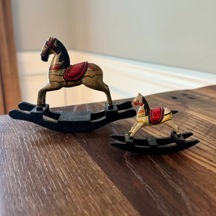 🎀 Hand- Carved Rocking Horses- Set Of 2- *CALL OUT *