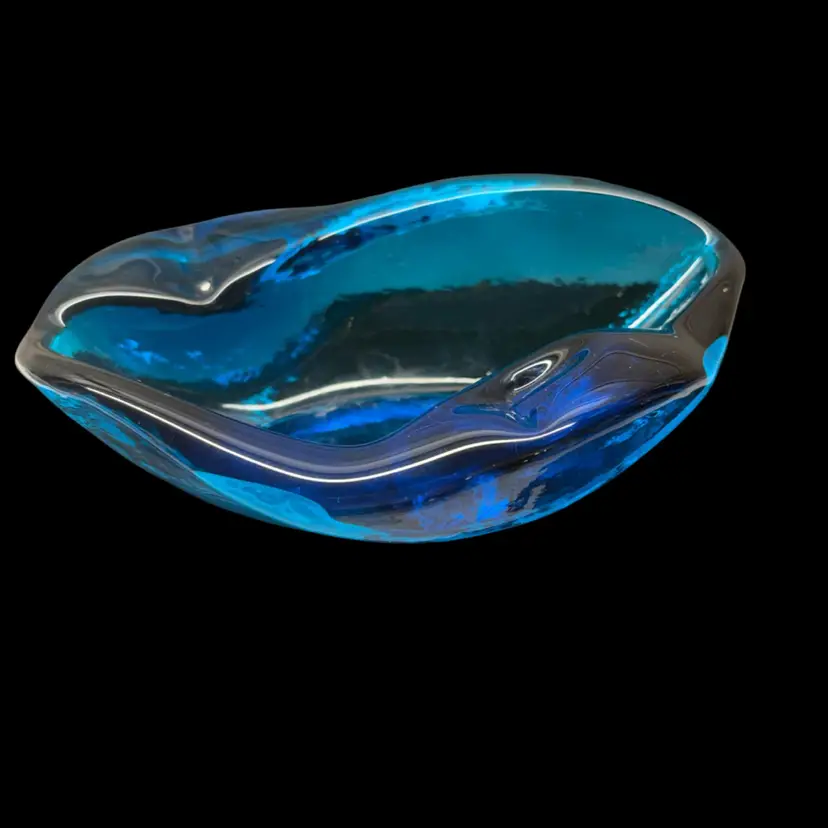 L E Smith Peacock Blue Simplicity Catchall MCM Kidney Bean Bowl Ashtray