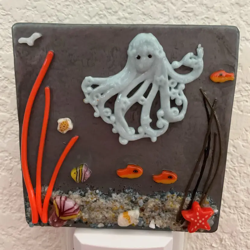 Made by Me! Fused Glass Nightlight Seascape Design 3.75” x 3.75” Studio Art Handmade READ