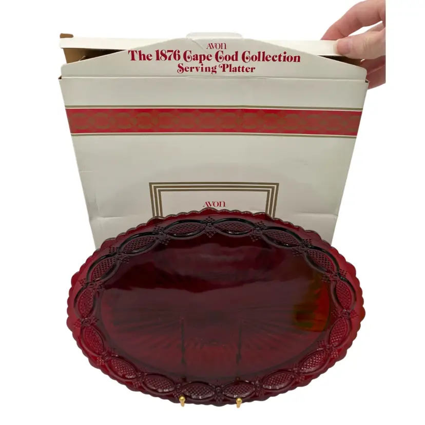 Vintage Avon 1876 Cape Cod Ruby Red Large Serving Platter, w/Box, 13.5"