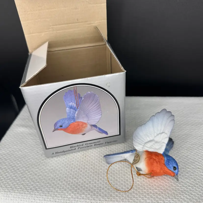 Andrea by Sadek Hand-Painted Porcelain Bisque Bluebird Ornament with Original Box