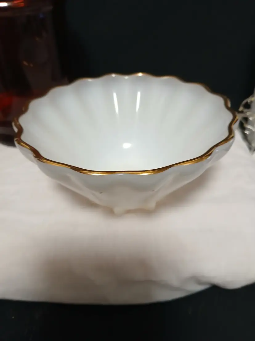Scalloped Gold Rim Anchor Hocking Milk Glass