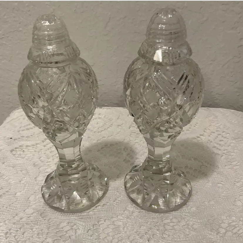 🎉Bohemian Czech Cut Crystal Glass Pedestal Salt & Pepper Set