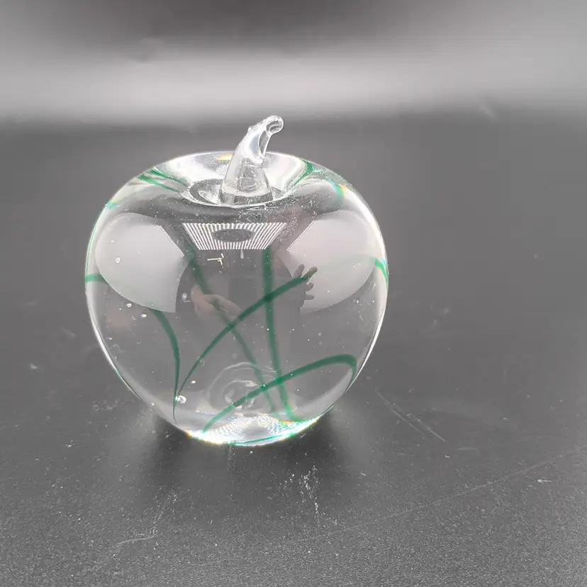 Apple paperweight with green swirl